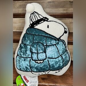 Cute 🥰 Peanuts Snoopy TURQUOISE BLUE PUFFER COAT 🧥 Plush Pillow 18" X 20" - New